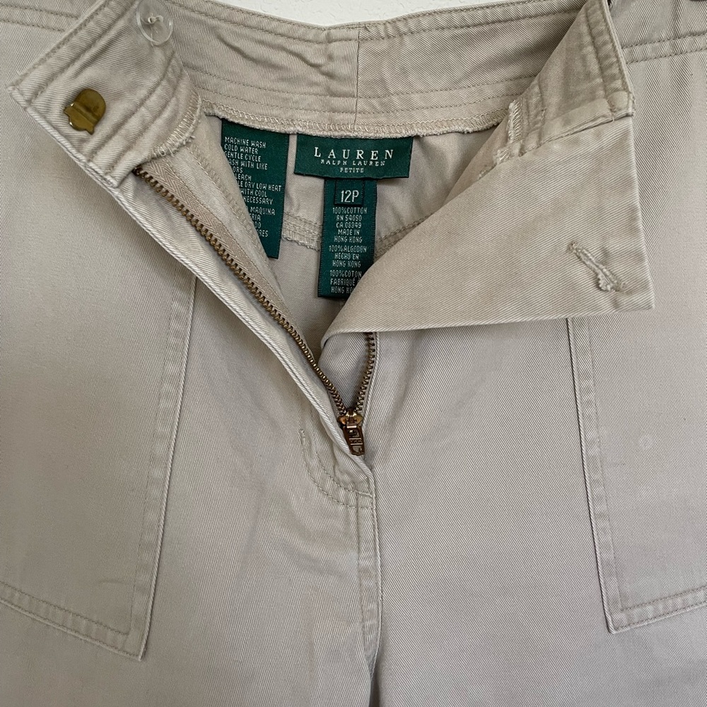 RALPH LAUREN cotton beige pants cream cropped tan - Picture 10 of 10